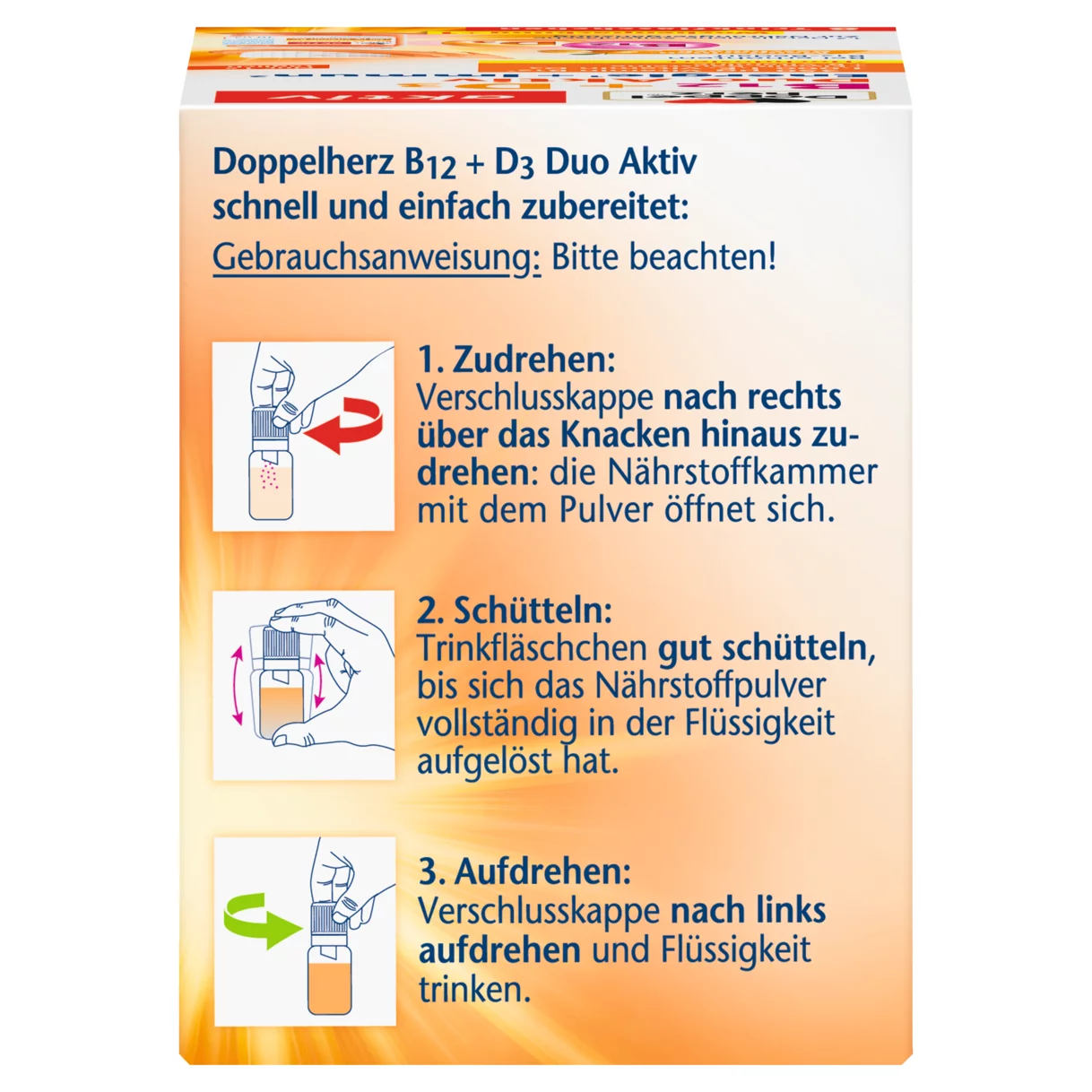 Abbildung der Produktverpackung Doppelherz aktiv B12 + D3 Duo Aktiv Seitenansicht rechts